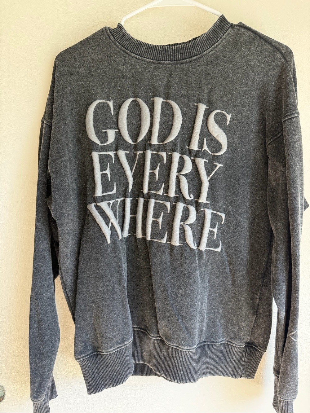 Women’s Washed Black Graphic Sweatshirt - 'God Is Everywhere'